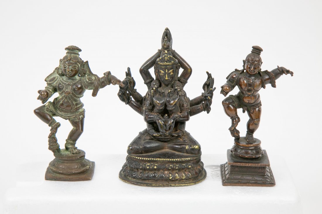 THREE SINO-TIBETAN PATINATED BRONZES OF HINDU DEITIES (1 of 8)