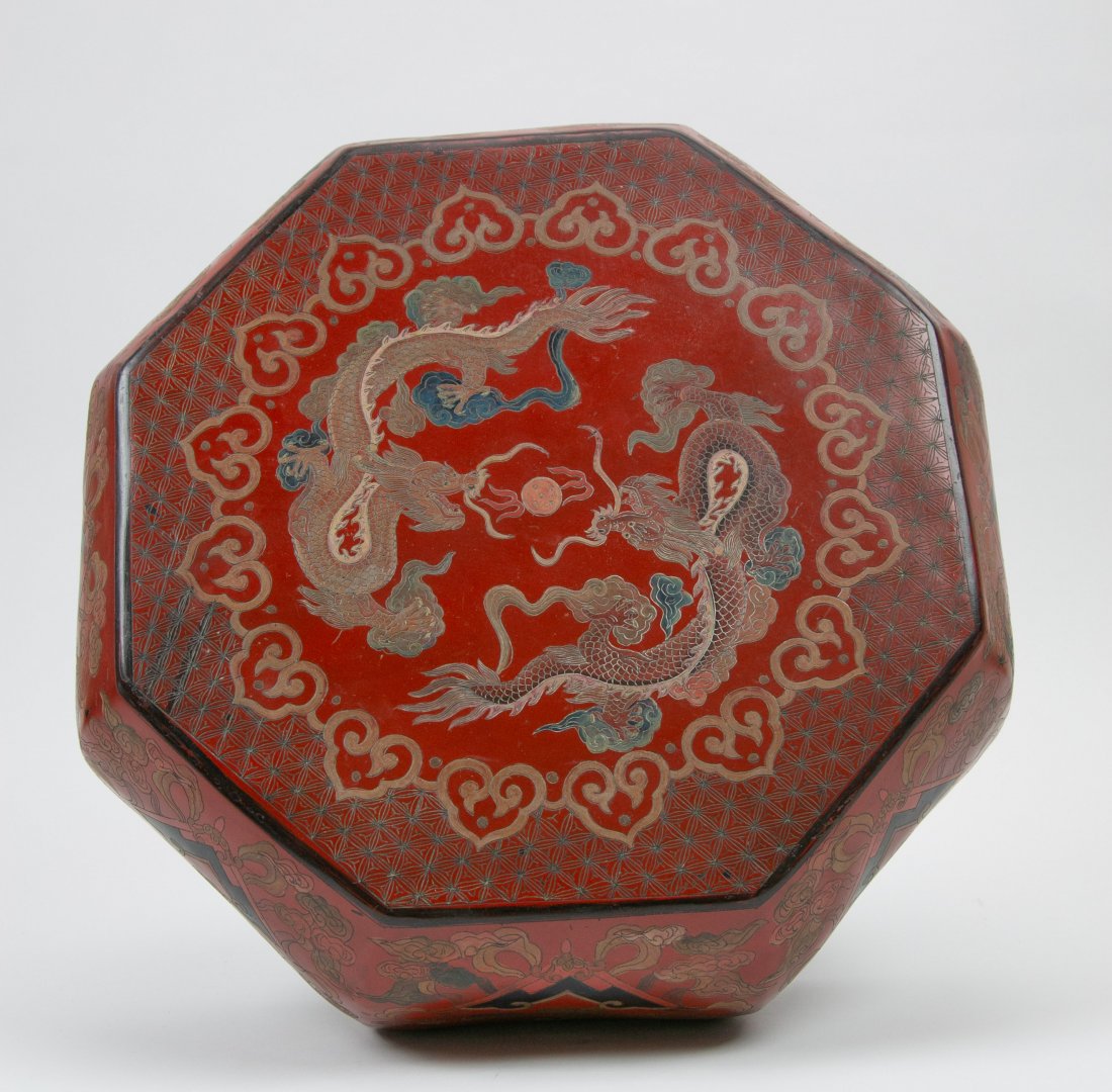 CHINESE RED LACQUER OCTAGONAL BOX (1 of 5)