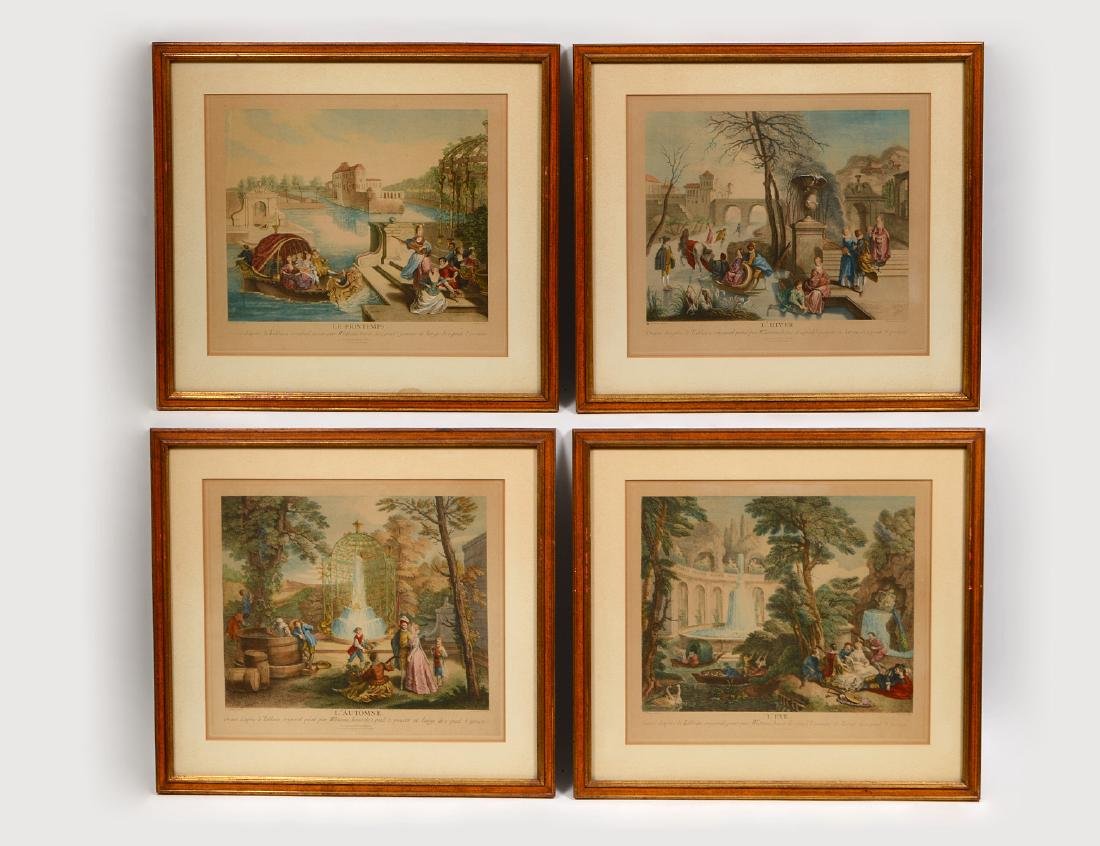 SET OF FOUR FRENCH 19th CENTURY HAND COLORED PRINTS (1 of 6)