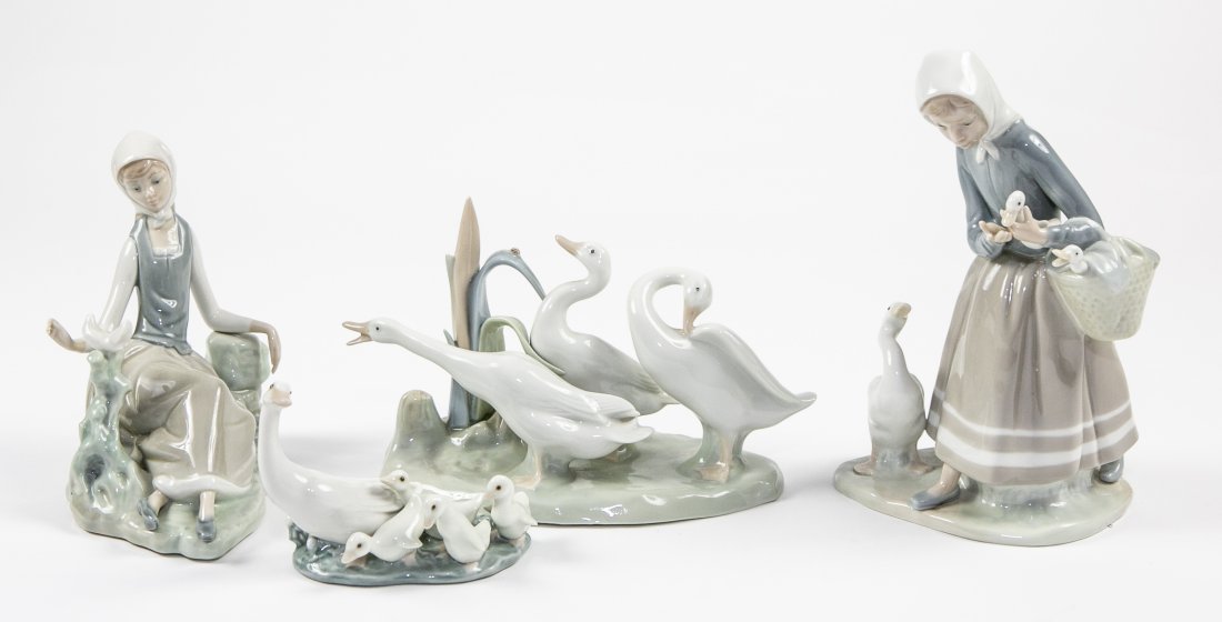 THREE LLADRO PORCELAIN  FIGURAL GROUPS & A  GOOSE GROUP (1 of 9)
