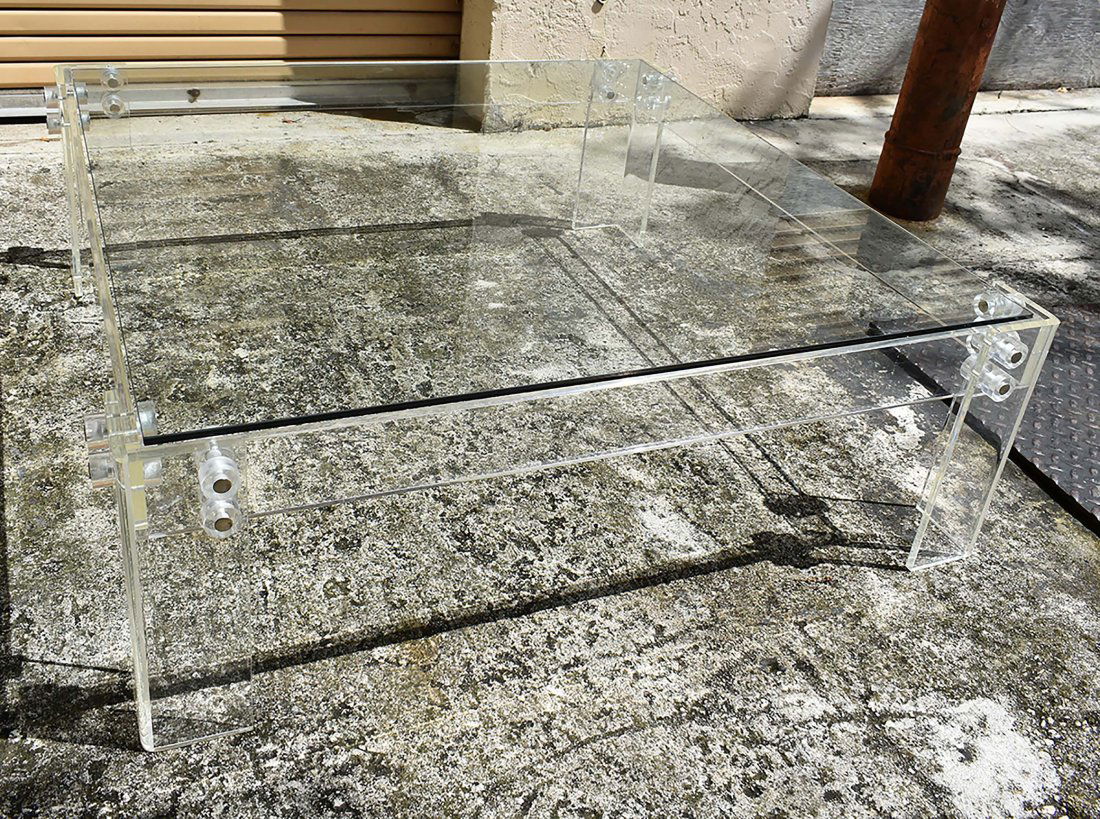 CONTEMPORARY LUCITE AND GLASS LOW TABLE (1 of 4)