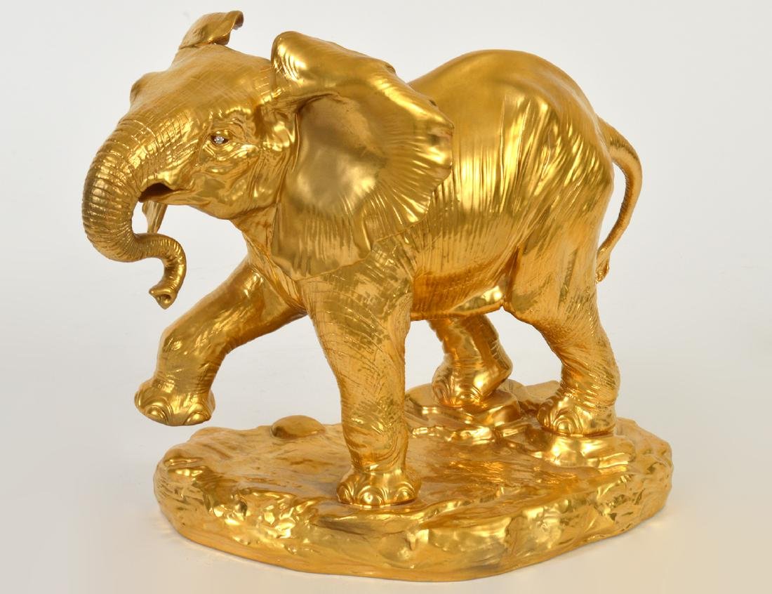 BOEHM GILT PORCELAIN MODEL OF AN ELEPHANT BULL (1 of 5)