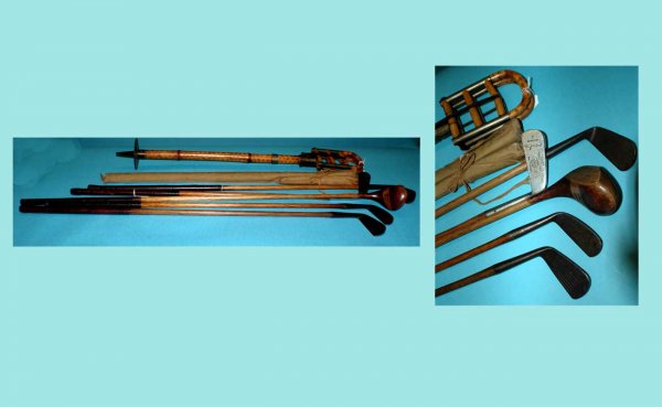 Set of Five (5) Antique Wooden Shaft Golf Clubs: a