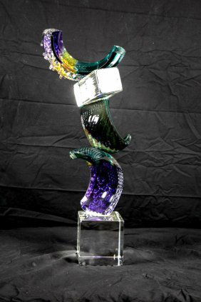 LEON APPLEBAUM (American. b. 1945) STUDIO GLASS: Jazz Sculpture. Signed on the colorless glass base. Height 27 ½ in. Width 8 in. (Cond: good)