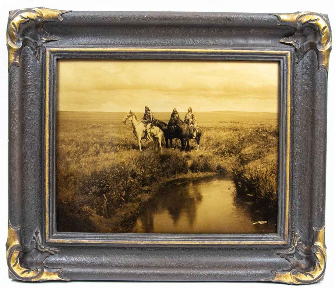 EDWARD CURTIS (American. 1868-1952): Three Chiefs. First published 1900. Centennial Edition Gold Tone, printed 1999. Measuring 11 in. by 14 in. overall 16 in. by 19 in. In a reproduction of an original Period frame. (Cond: good)