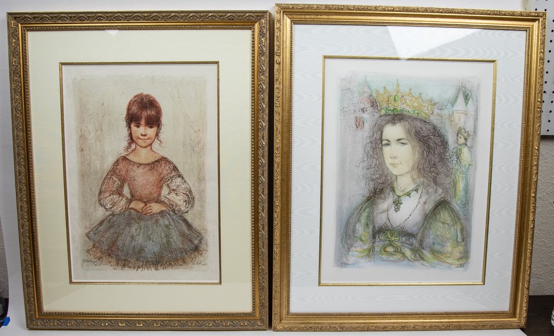 EDNA HIBEL (American. 1917-2014): Two Color Lithographs of Young Women. Signed, numbered in pencil, II, 9/75 ed. 281 and IV 8/42 ed. 279. Framed, matted. Site measuring 21.5 by 16 in., overall 32 by 27 in. (Cond: both good)