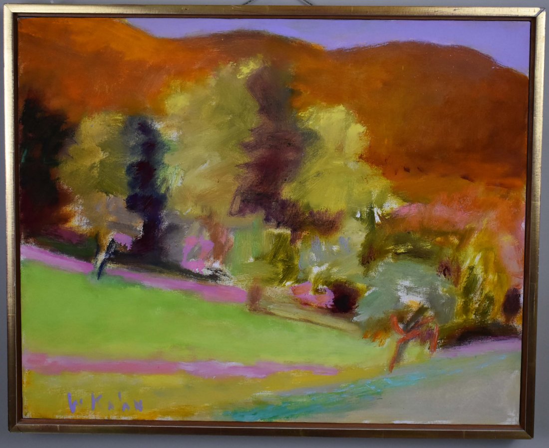 WOLF KAHN (German. B. 1927) PAINTING: The Old Orchard. Signed lower left. Oil on Canvas. 16 x 20 in. Provenance: Beadleston Gallery, New York and Ameringer Howard Yohe Gallery, New York.