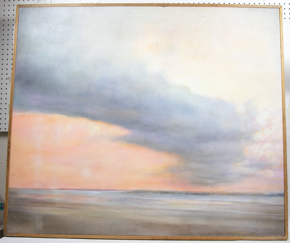 JANE WILSON (American. 1924-2015): Mecox Winter. Signed Lower Right. Verso signed,titled, and dated 1991 on stretcher. 42" x 49". Small tear and abrasions to surface, will need repair.