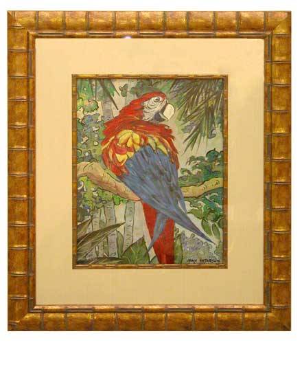 Jane Peterson Parrot Gouach: Jane Philip Peterson (American, 1876-1968), "Parrot", gouache on paper, signed lower right, Sight Measures 19-1/2 inches high, 15 inches wide, Framed, Good Condition with some light fading from age, S