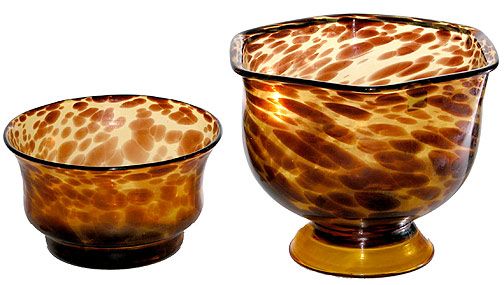 Two Italian Tortoise Shell Glass Bowls: Two Italian Tortoise Shell Glass Bowls. Very Good Condition. One Measures 9-1/4 Inches Tall by 12 Inches Wide The Other Measures 5 Inches Tall by 9-1/4 Inches Wide. Shipping $22.00