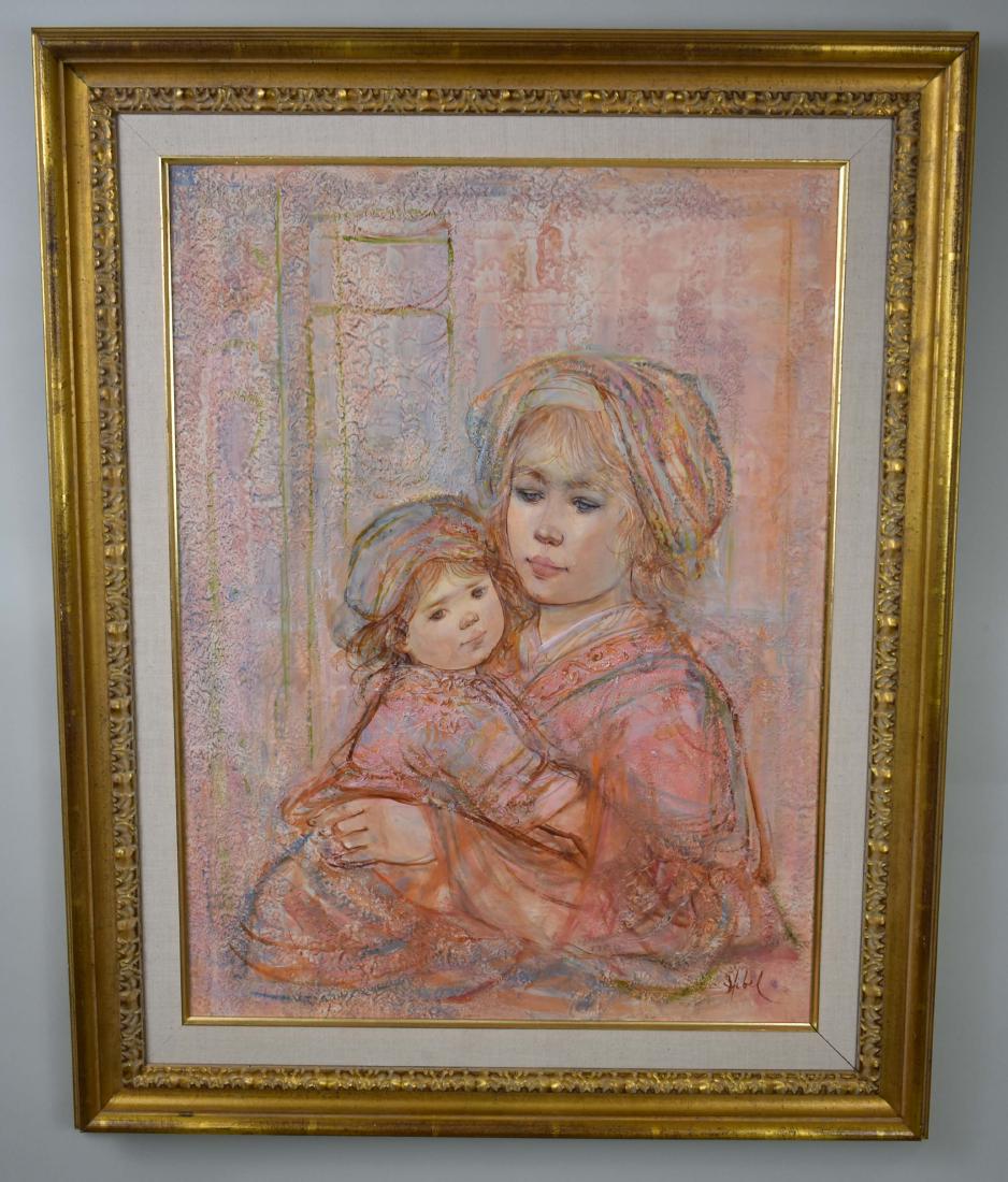 EDNA HIBEL (American. 1917-2014): Mother and Child. Signed Hibel l/r. Oil on Board. Measuring 24 by 18 in., overall 30.5 by 25 in.