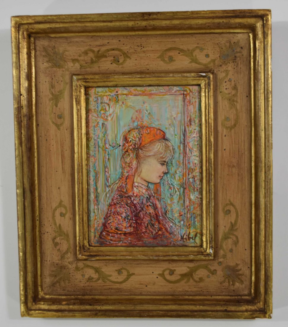 EDNA HIBEL (American. 1917-2014): Two Paintings: Profile of a Girl and Lady Playing a Cello. Signed l/r and l/l, respectively. Oil on Board and Marker on Board, respectively. Measuring overall 12.5 by 10.5 in. and 17.25 by 12 in., res