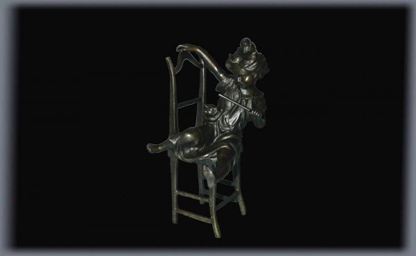Bronze Sculpture of Seated Girl and Cat Signed