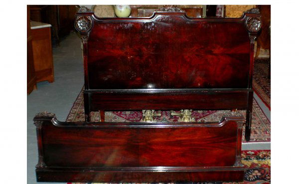 1940's Vintage Mahogany Full Bed Frame: 1940's Vintage Mahogany Full Bed Frame. Measures 45 inches high by 57 inches wide. Matches 334, 335, 336. AGOPB will not pack or ship items; please contact the gallery for our list of approved shipper