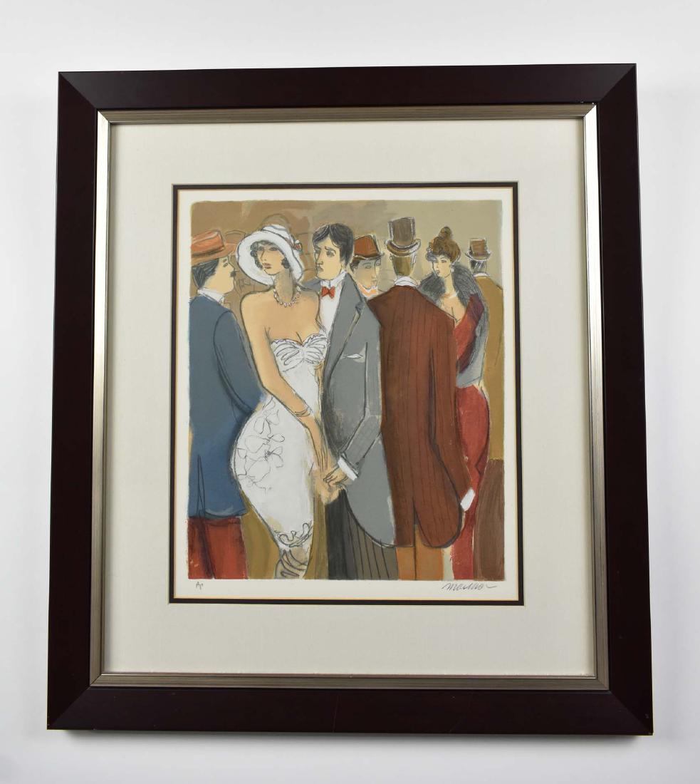 ISAAC MAIMON (French/Israeli. b. 1951): Figures at a Social Event. Signed Maimon l/r, A/P l/l. Serigraph. Measuring 16.5 in. by 13.5 in., overall 26.5 by 23.5 in.