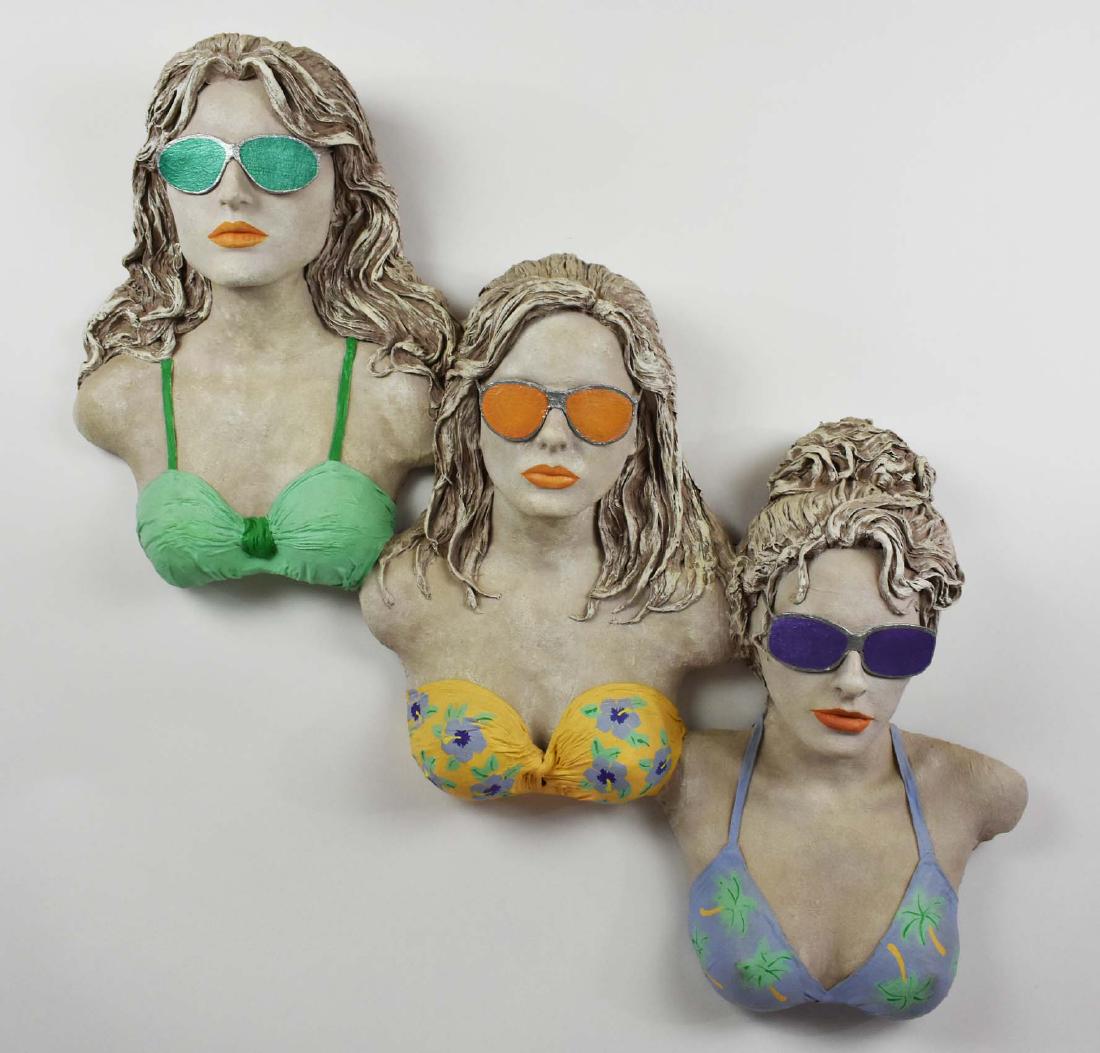 RUTH PETERSEN JELLEMA (American 20th CENTURY): Beach Beauties. Painted Fabric Mach, circa 2000. Labeled on the reverse. Height 42 in. Width 18 in. (Cond: good)