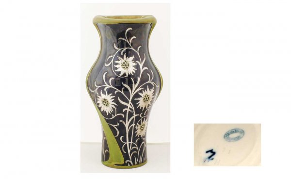 Vintage Large Amphora Silver Floral Painted Vase o