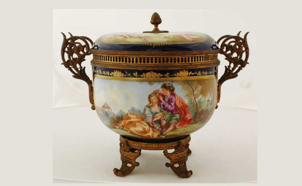 Sevres Porcelain Hand Painted Bronze Mounted potpo