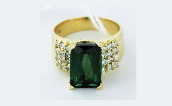 18kt Gold and Diamond and 5 ct tw Green Tourmaline