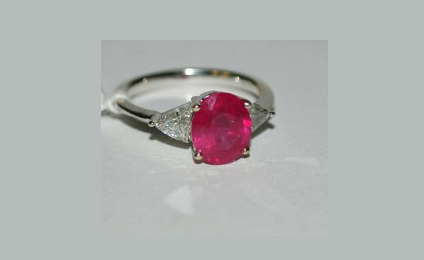 18kt .75ct Trillion Cut Diamond and 2 Carat Ruby R