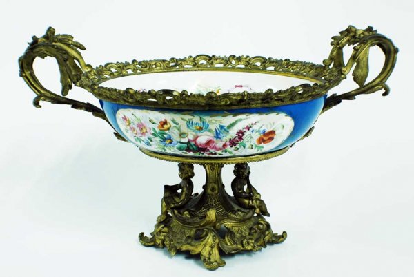 Antique Gilt Bronze Centerpiece Mounted with 'Sevr