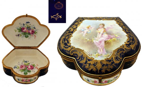 Sevres Porcelain Hand Painted Hinged Dresser box,