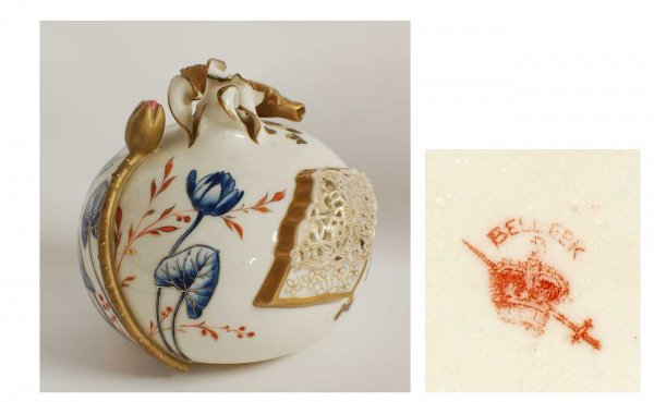 American Ott & Brewer Belleek Globular Hand Painte