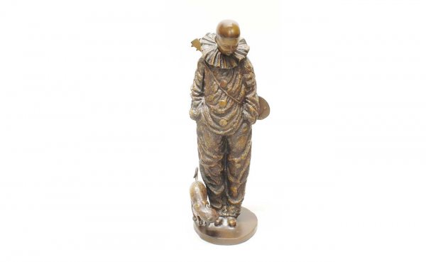 Patinated Bronze Pierrot Sculpture with Cat at Fee