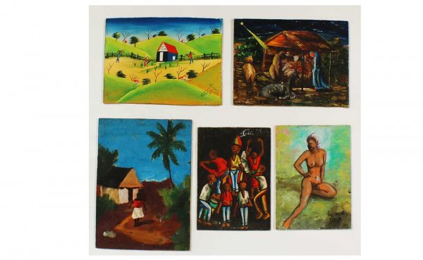 5 Assorted Haitian Mini Paintings. Estate of Tanya