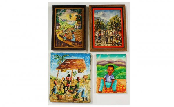 4 Assorted Haitian Mini Paintings. Estate of Tanya