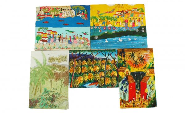 5 Assorted Haitian Mini Paintings. Estate of Tanya