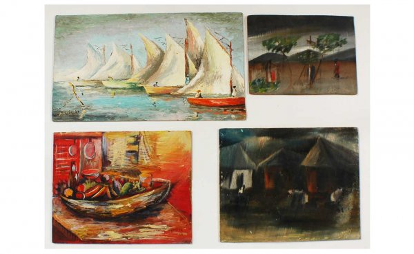 4 Assorted Haitian Mini Paintings. Estate of Tanya