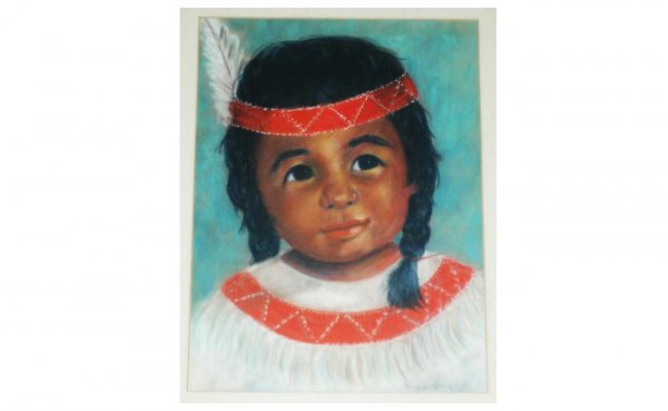20th Century Portrait of an Indian Child, Pastel o