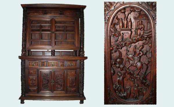 Burmese and Chinese Heavily and Deeply Carved Larg