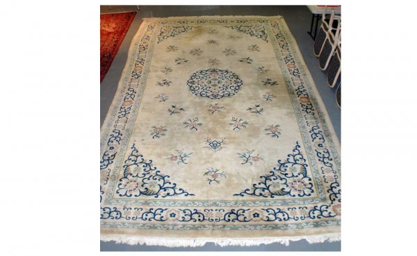 Antique Chinese Beige and White Carpet. approx. 1