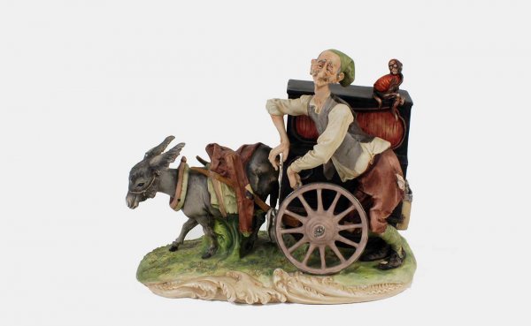 Italian Style Organ Grinder with Monkey on Cart Pu