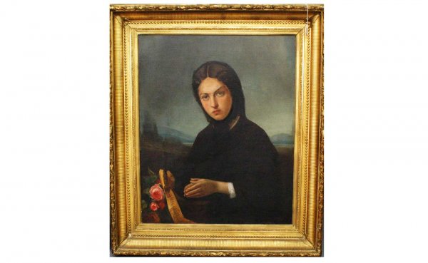 Continental School c. 1860 Mourning Lady O/C
