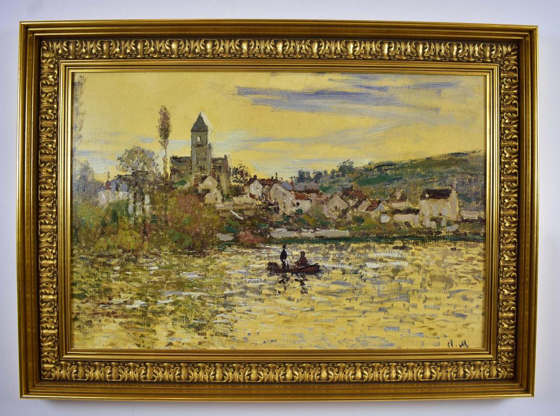 CLAUDE MONET; MUSEUMS OF FRANCE BRUSHSTROKES COLLECTION: After Claude Monet, The Seine at Vetheuil. The reverse titled, edition limited/numbered. Measuring 24 by 36 in., in a gilt frame, 34 by 44 in.