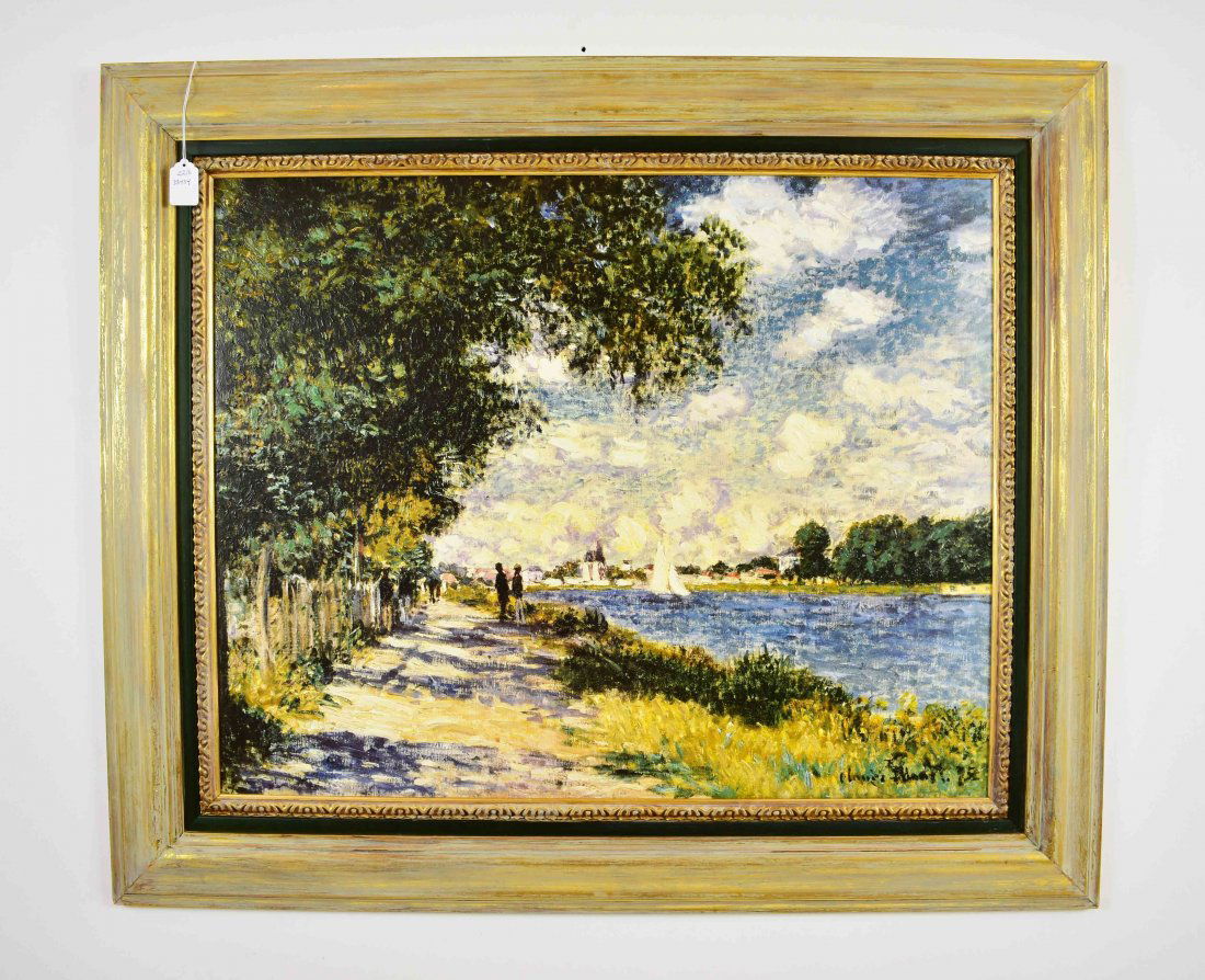 CLAUDE MONET; THE MUSEUM SHOP, BRUSHSTROKES COLLECTION: After Claude Monet, The Seine at Argenteuil. Tthe reverse titled, edition limited/numbered. Measuring 24 by 30 in., in a gilt frame, 33.5 by 39.5 in. Accompanied by a Brushstrokes Collection Certifica