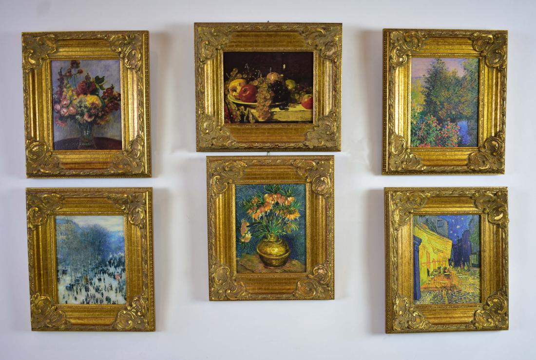 MUSEUMS OF FRANCE BRUSHSTROKES COLLECTION: After Van Gogh & Monet, Miel & Renoir. Set of six. Giclee on Canvas. The reverse with titles, numbered. In gilt frames, measuring overall 15 by 13.75 in.
