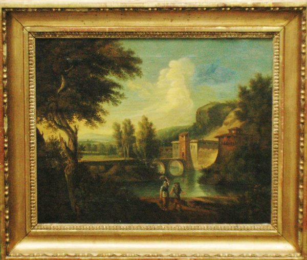 French School (19th Century)"Figures by a River" u