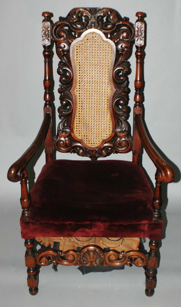 Baroque Style Mahogany Hall ArmchairThe caned back
