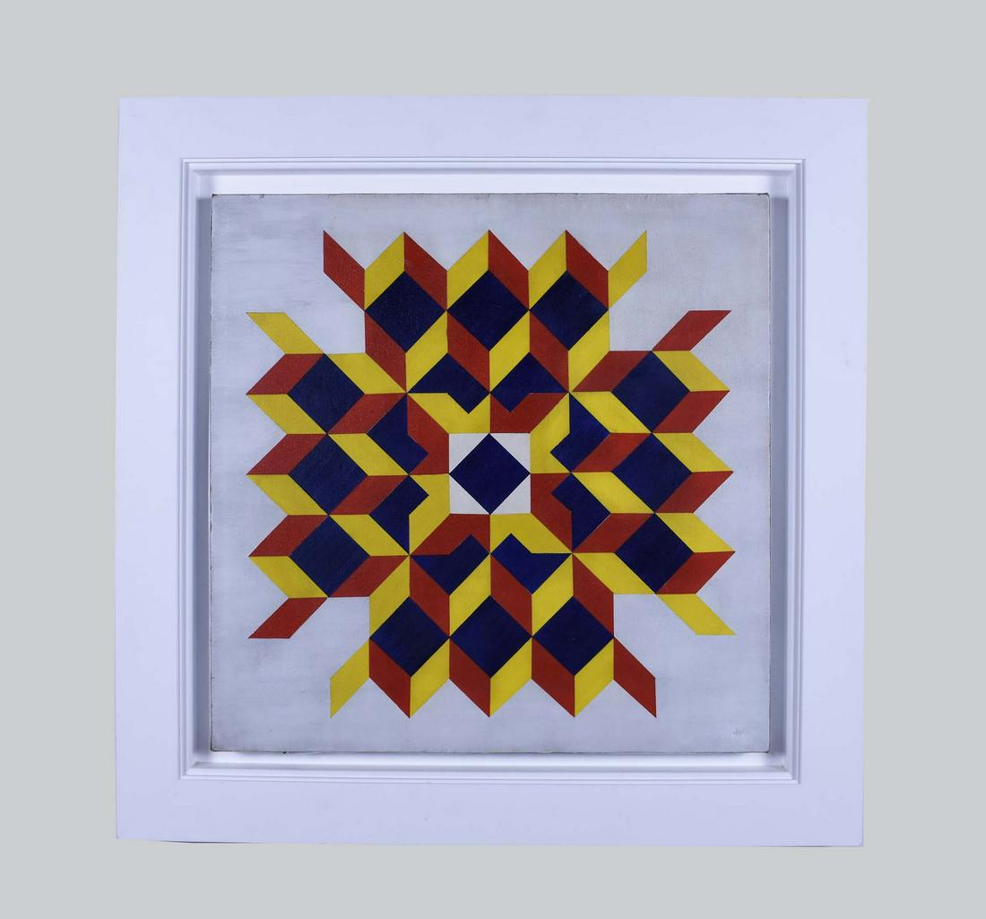 JULES ENGEL (American. 1909-2003) PAINTING: Untitled. Signed on the back of canvas. Oil on Canvas. 24 x 24 inches. Good Condition. Surface could use a cleaning. Framed. Overall Measures 32.50 x 32.50 in.