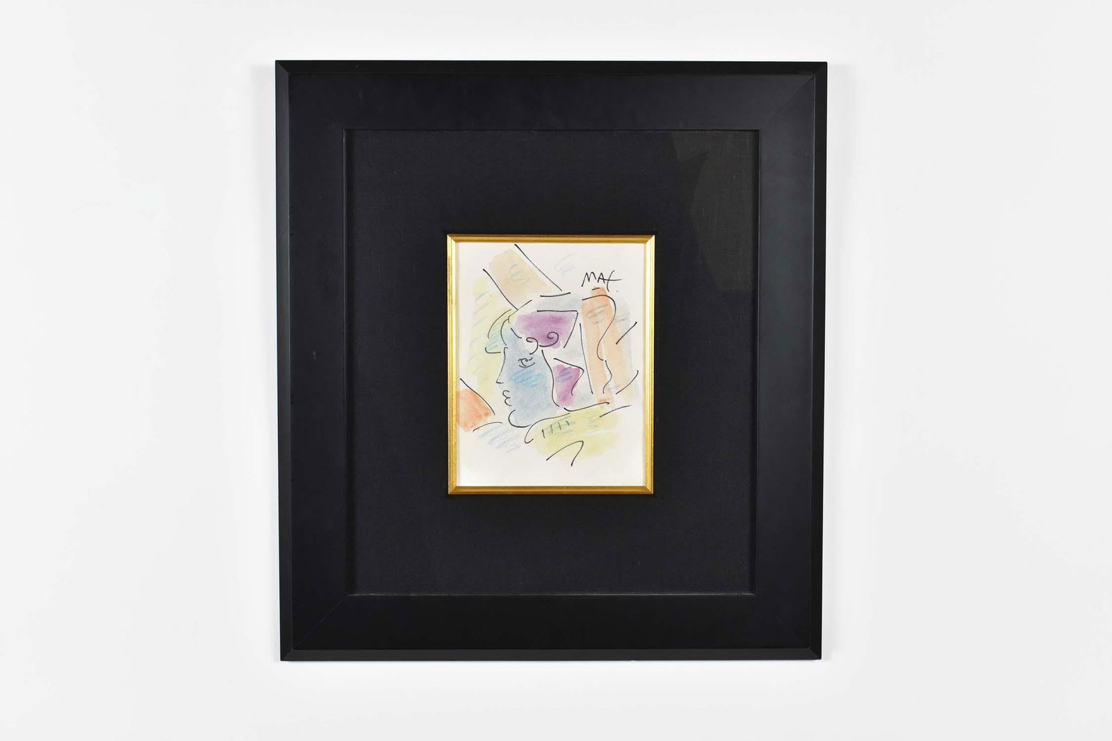 PETER MAX (German. b.1935) WATERCOLOR PAINTING: Profile. Signed Max. Watercolor, crayon, and marker on paper. Sight-9 x 7 in. Framed behind Plexi-glas. Overall measures 23 x 21 in. (Cond: good)