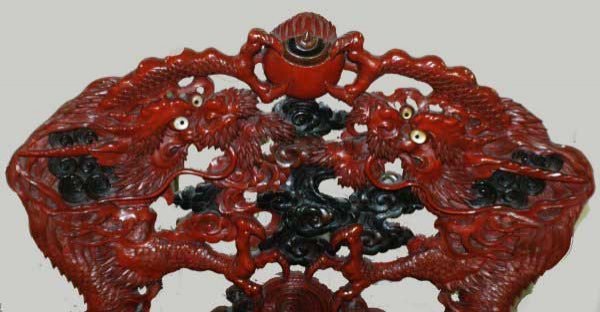 UNUSUAL RED LACQUERED & CARVED WOOD ARM CHAIR - 2