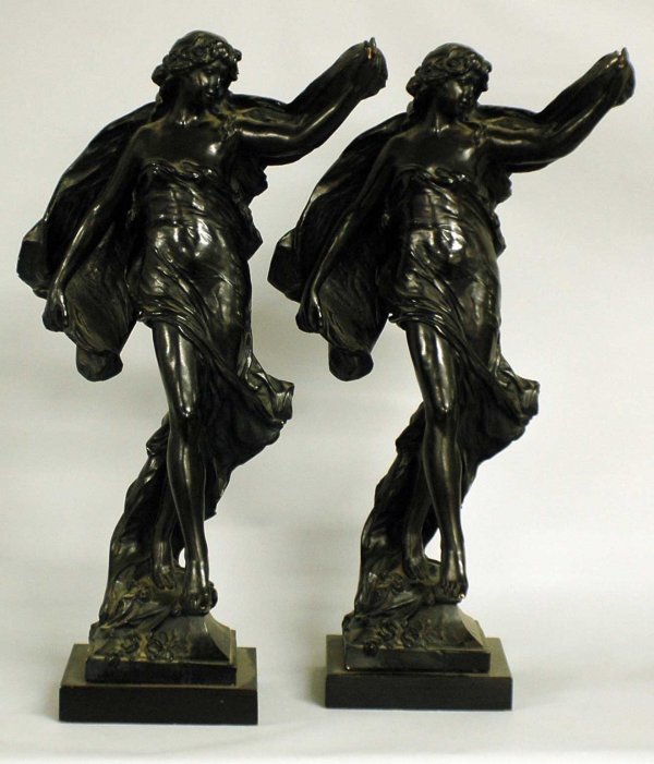 PAIR OF PAINTED COMPOSITION FIGURES OF FEMALES