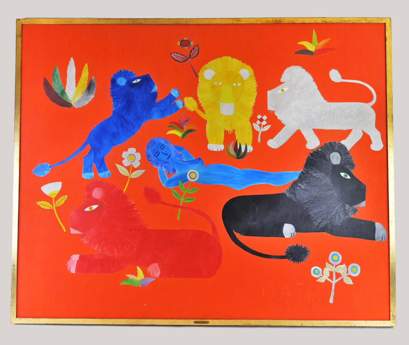 HENRI MAIK (French/Moroccan. 1922-1993) PAINTING: Dormir en Afrique. Signed and dated 75, lower right. Oil on Canvas. Measuring 54 by 66 in. Provenance: Wally Findlay Galleries, Palm Beach, 1979, accompanied by a certificate from Wally Findlay Galler
