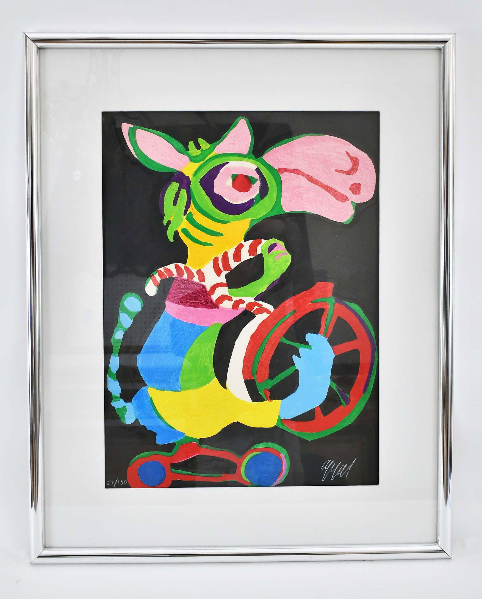 KAREL APPEL (Dutch. 1921-2006) COLOR PRINT: Donkey, Circus Series, (Vol. II), 1978. Signed in crayon, 37 from an edition of 130. Wood Engravings with Embossing. Measuring 30 by 20 in., overall 42 by 33.5 in. Prntr., Arts Litho, Paris; Pub.
