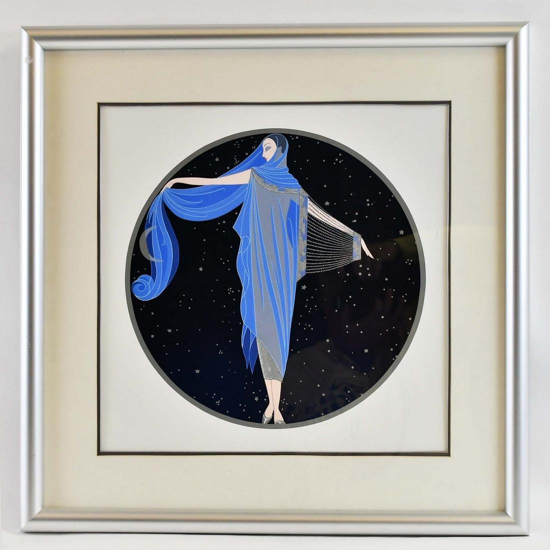 ERTE (Romain De Tirtoff) (Russian/French. 1892-1990): Moonlight, original printing 1984 [from the Sunrise/Moonlight Suite] Unsigned, edition of 2500. Offset Lithograph in Color. Measuring 20 by 18 in.