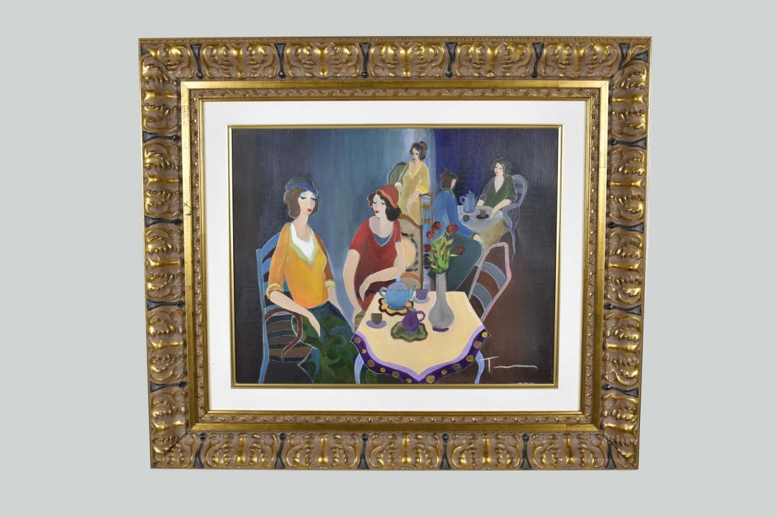 ITZCHAK TARKAY (Yugoslavian/Hungarian. 1935-2012): Waiting for Sarah. Signed lower right. 16 x 20 in. Gold Carved Frame. Overall measures 26.50 x 30.50 in. (Cond: good)